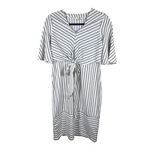 AND Women Blue White Striped Front Tie Flutter Sleeve Shift Dress Size 8